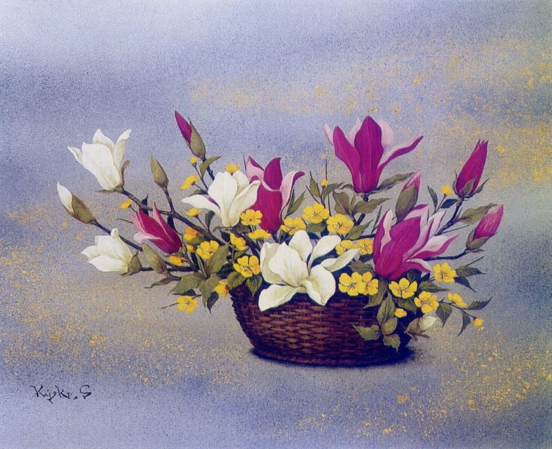 庭に咲く花や自然の中の草花を描くことを得意とする油絵画家