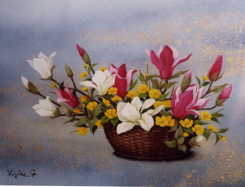 清野清子 作品 油絵 フラワー 山吹 絵画